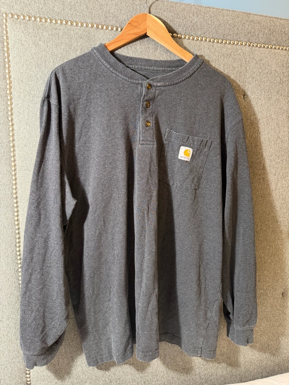 Carhartt Men's Charcoal Gray Long Sleeve Henley Shirt